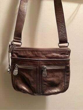 Brighton Zoe Bronze Leather Crossbody Bag Metallic Pocket Zip Shoulder EUC
